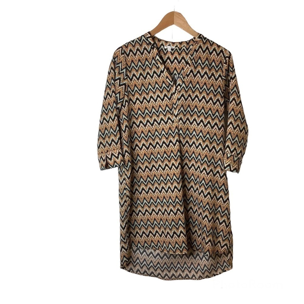 tea n rose Womens Tunic Top Dress Size M Chevron Print V Neck Hi Low Hem Popover